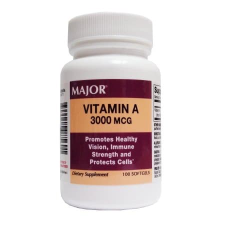 Major Vitamin A Supplement Capsules, 3,000 mcg - Bottle of 100 - Image 1