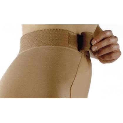 Sigvaris Natural Rubber Thigh High with Waist Attachment Open Toe Compression Stockings, Beige - Image 2