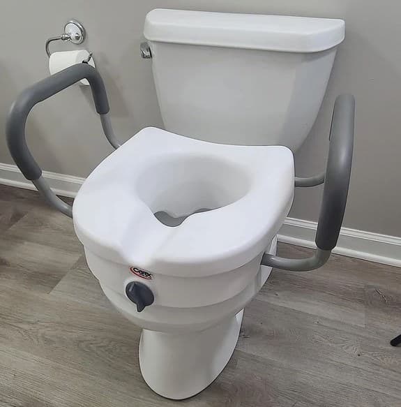 Carex E-Z Lock Locking Raised Toilet Seat with Armrests - Image 3