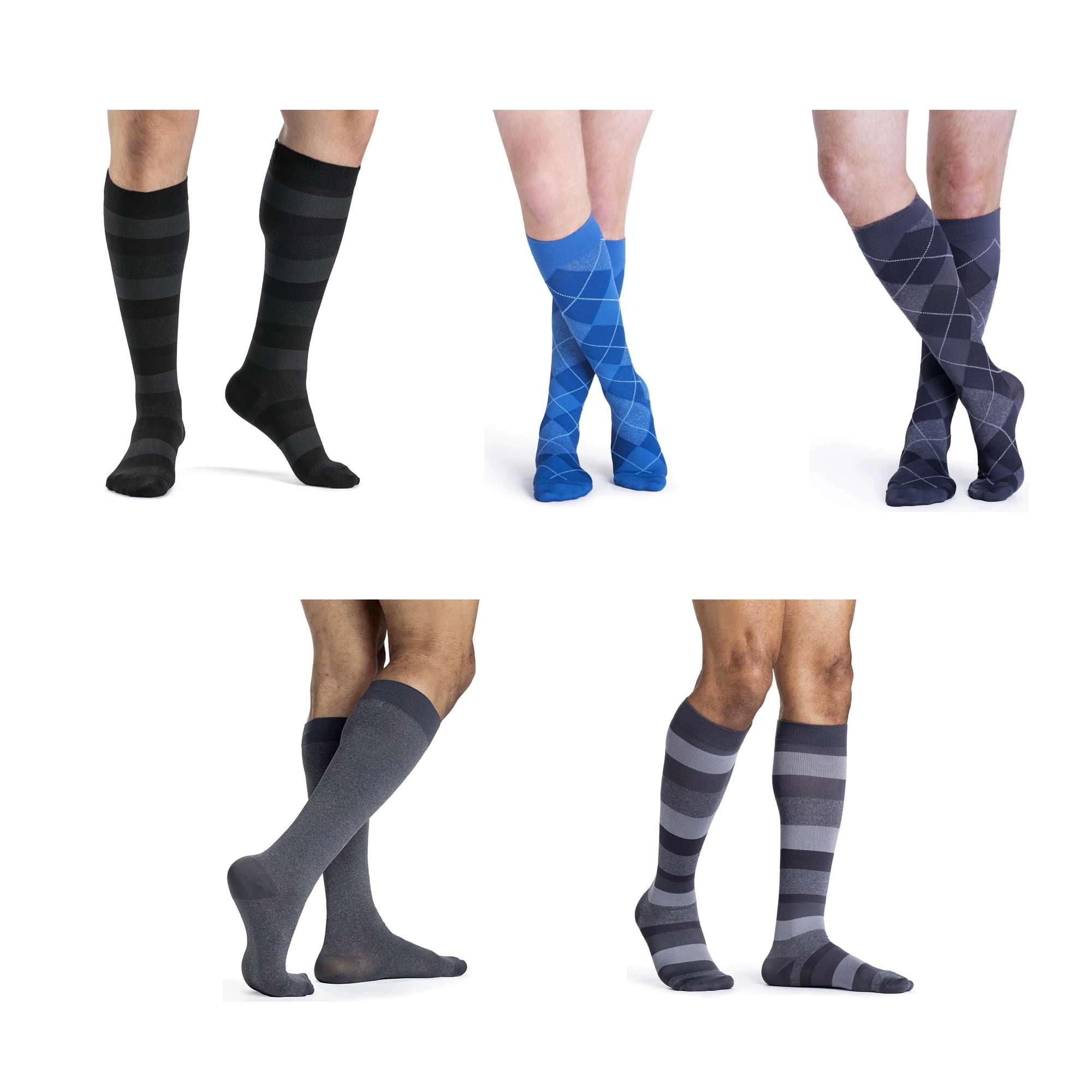 Sigvaris Men's Style Microfiber Patterns Calf High Compression Socks, 20-30mmHg
