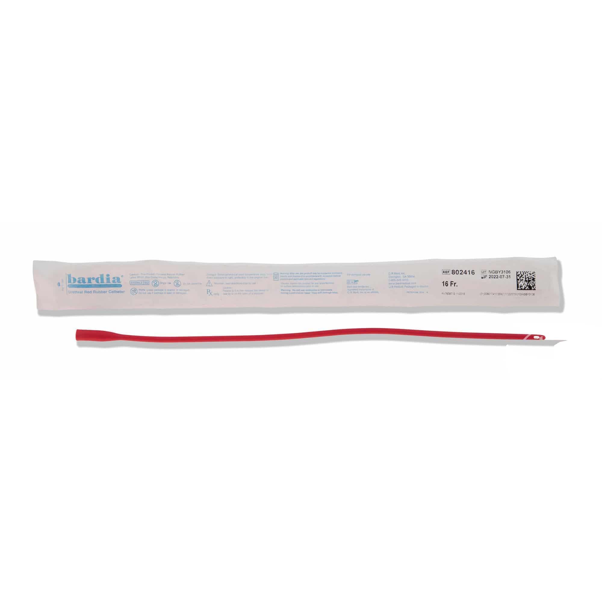 Bardia Red Rubber Intermittent Catheters, Coude Tip