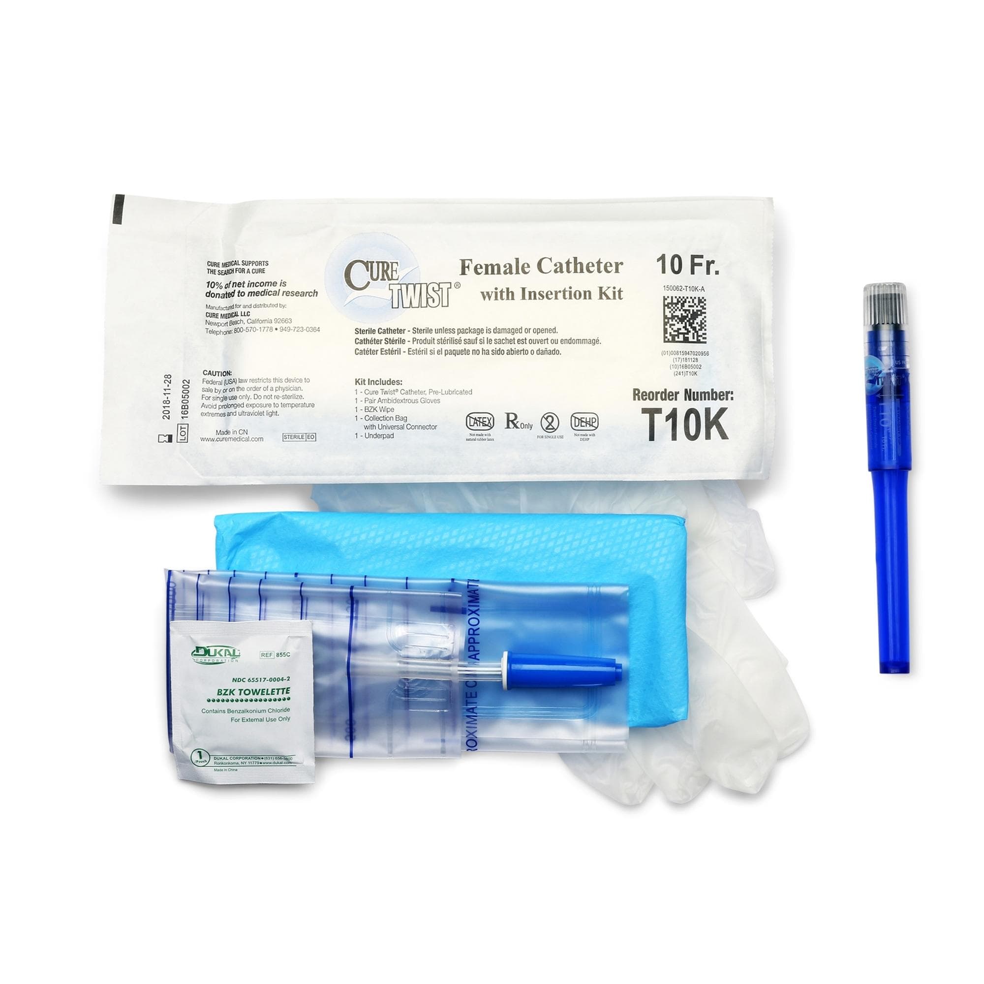 Cure Twist Ready to Use Catheter with insertion kit supplies for Women - Image 1