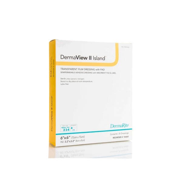 DermaView II Island Transparent Film Dressing with Pad Frame Style Delivery 6 x 6 Inch - Box of 25