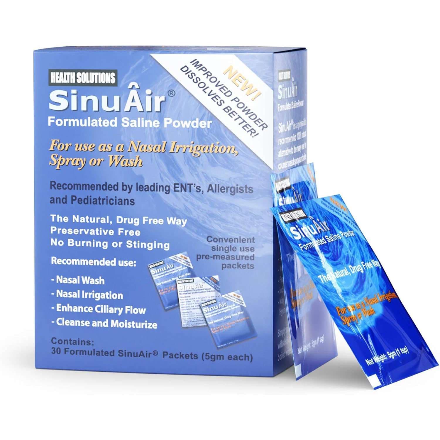 Health Solutions SinuAir Formulated Saline Nasal Irrigation Powder - Box of 30