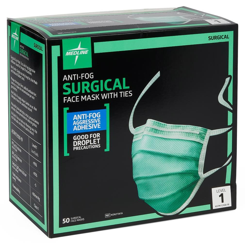 Medline Surgical Face Mask with Ties and Anti-Fog Adhesive Tape