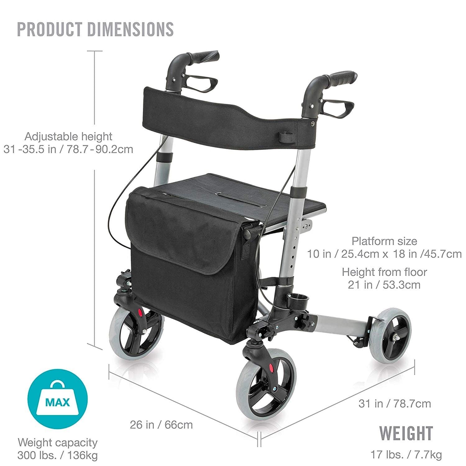 HealthSmart Gateway Aluminum Medical 4 Wheel Rollator - Image 2