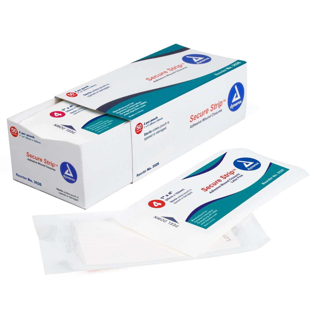 Dynarex SecureStrip Adhesive Wound Closure Strips, 1 x 4 Inch - Case of 200 - Image 1
