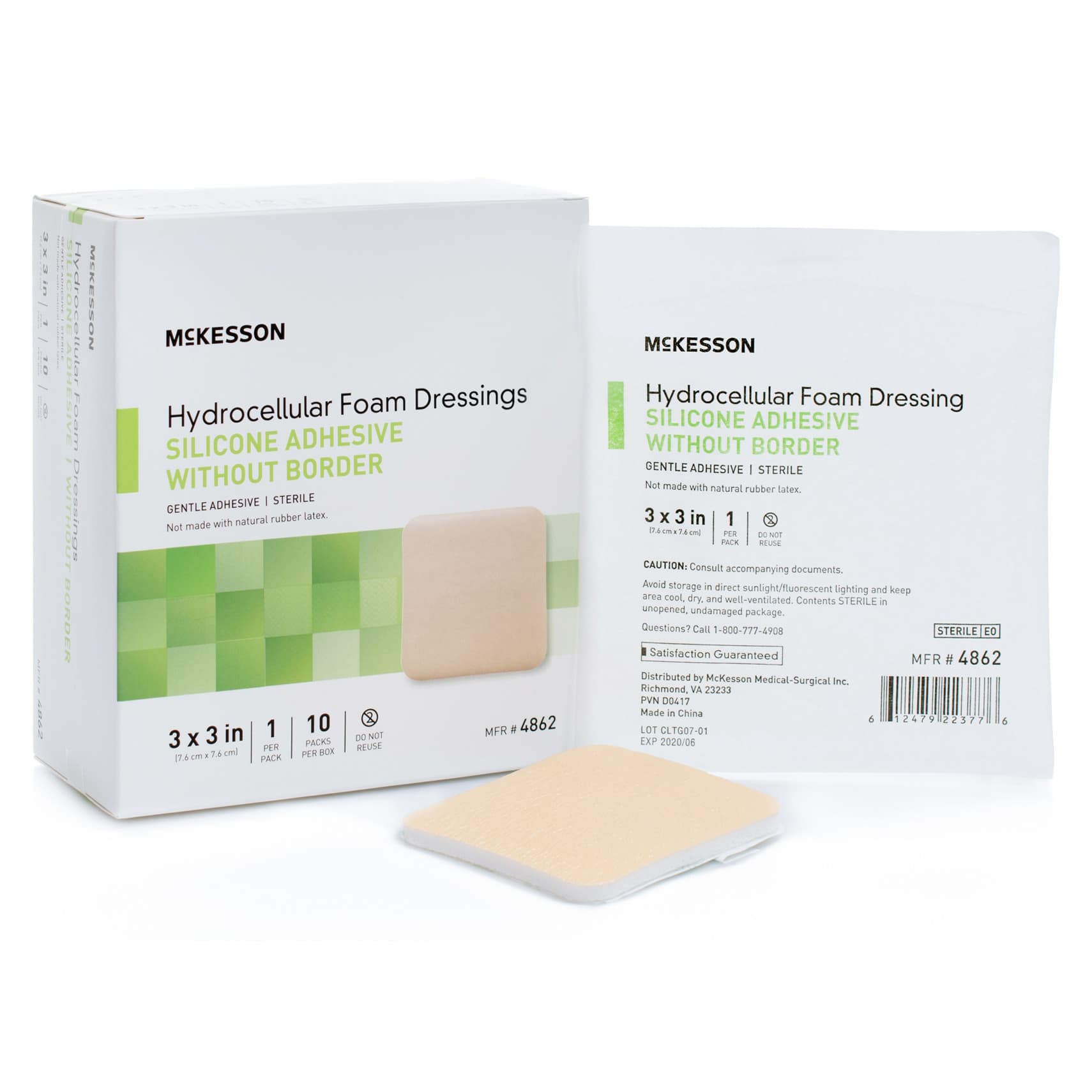 McKesson Silicone Foam Dressing Film Backing Tan Square Sterile - Image 1