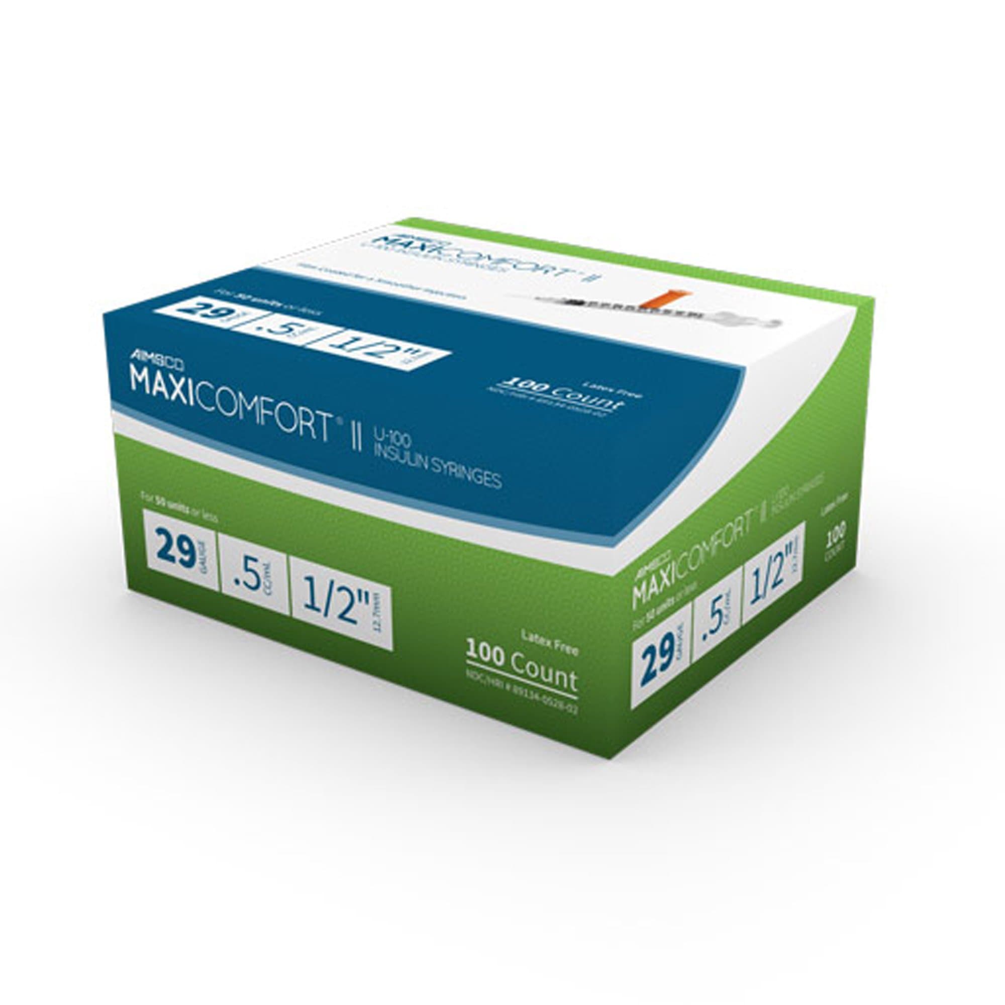 AIMSCO Maxicomfort II Standard U-100 Insulin Syringe with Needle