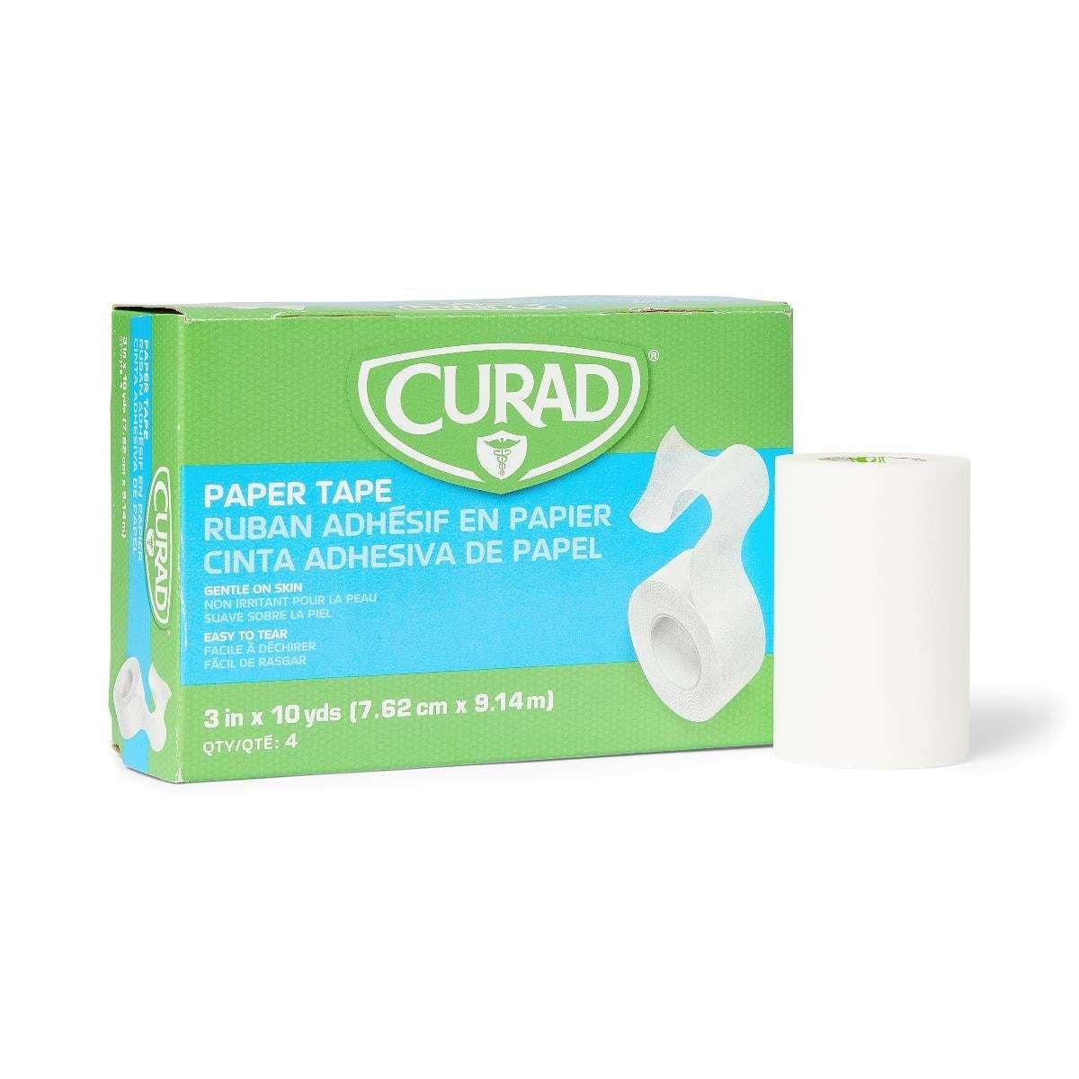 Medline Curad Paper Adhesive Tape, Without Dispenser, 3 Inch x 10 Yard - Box of 4 - Image 1