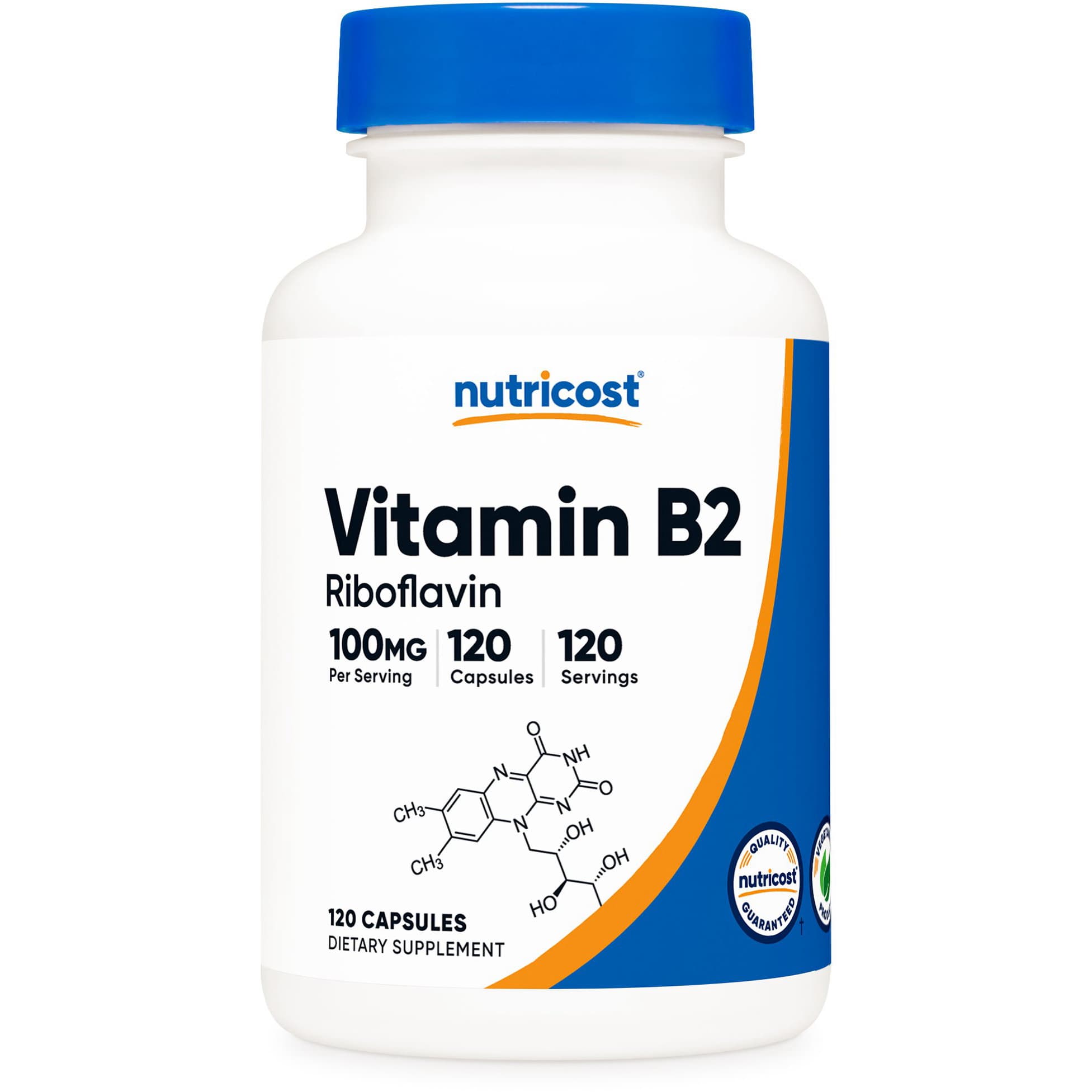 Nutricost Vitamin B2 Riboflavin Capsules, 100 mg - Bottle of 120 - Image 1