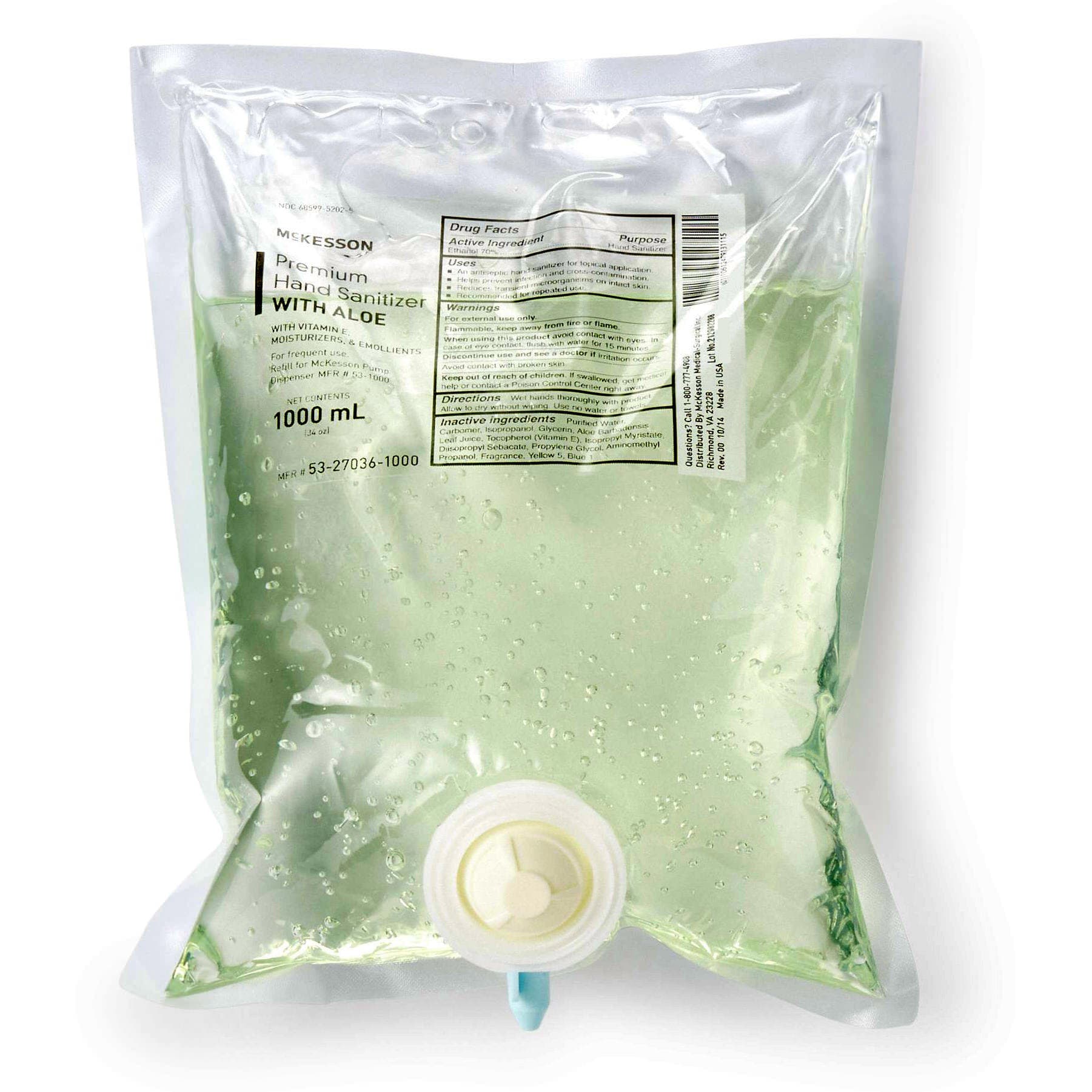McKesson Premium Hand Sanitizer with Aloe Gel, Refill Bag, 1000 ml - Image 1