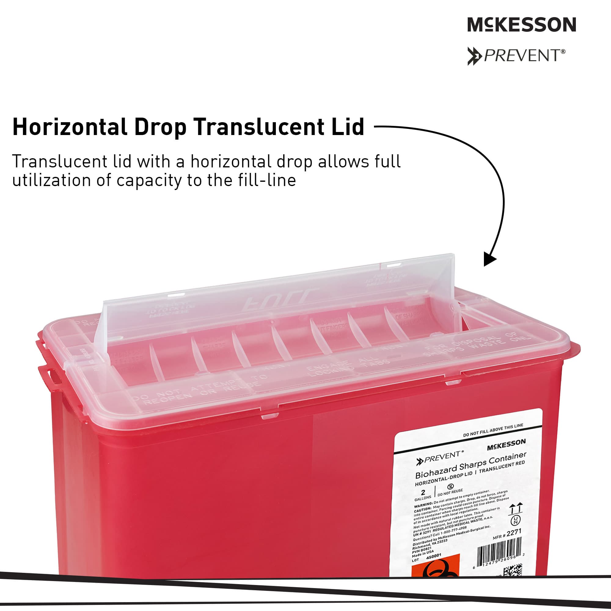 McKesson Prevent Sharps Container Translucent Horizontal Entry Locking Lid - Image 3