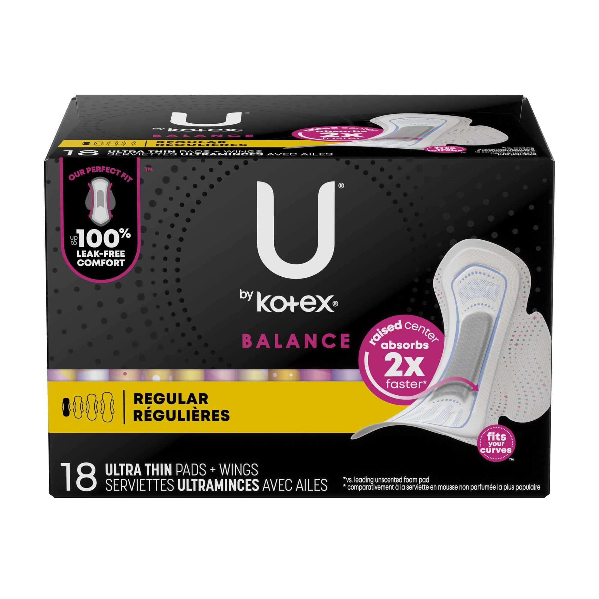 U by Kotex Balance Ultra Thin Pads with Wings, Regular Absorbency - Image 2