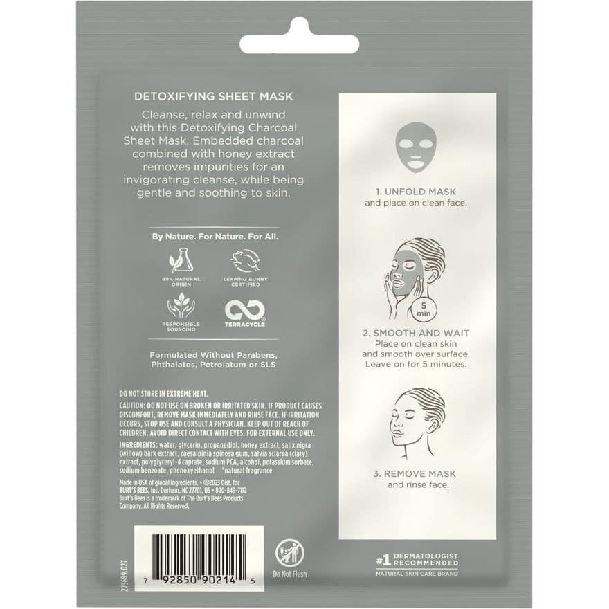 Burt's Bees Detoxifying Charcoal Sheet Mask with Honey - Image 2