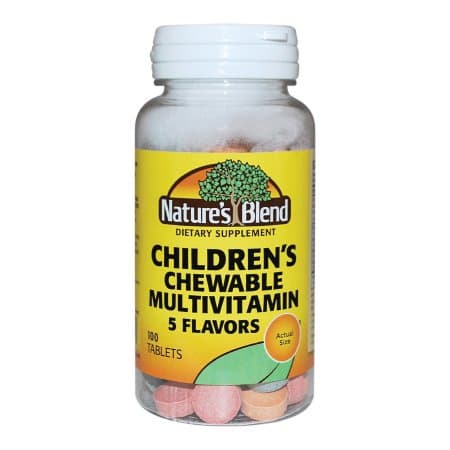 Nature's Blend Pediatric Chewable Multivitamin Tablet, Assorted Fruit Flavors - Bottle of 100