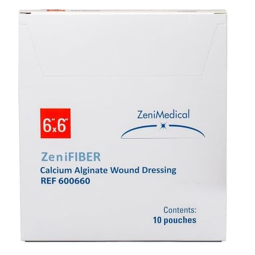 ZeniMedical ZeniFiber Calcium Alginate Wound Dressing, 6 x 6 Inch - Box of 10 - Image 1