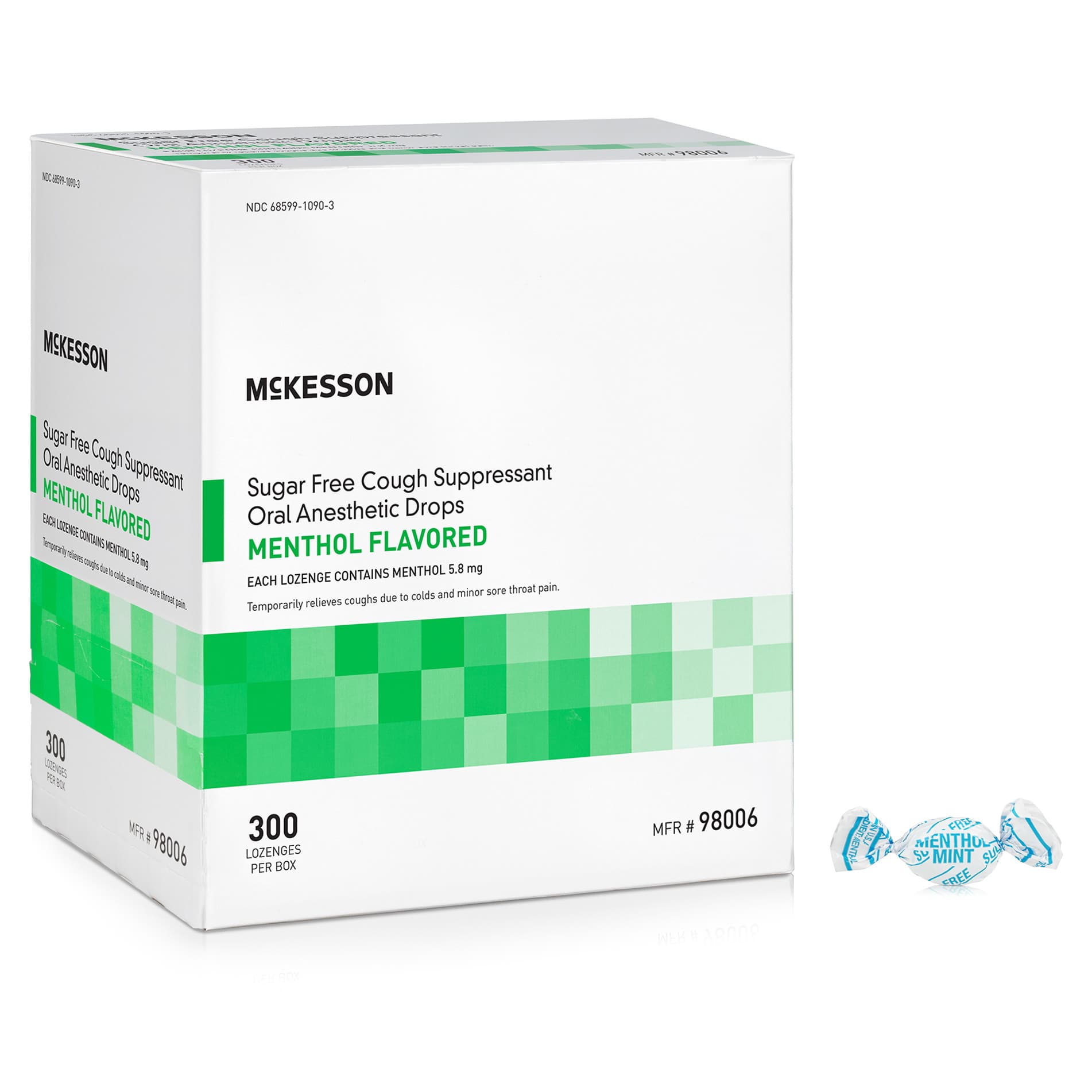 McKesson Cold and Cough Relief Lozenge, Menthol Flavor-Sugar Free, 7.6 mg - Box of 300 - Image 1