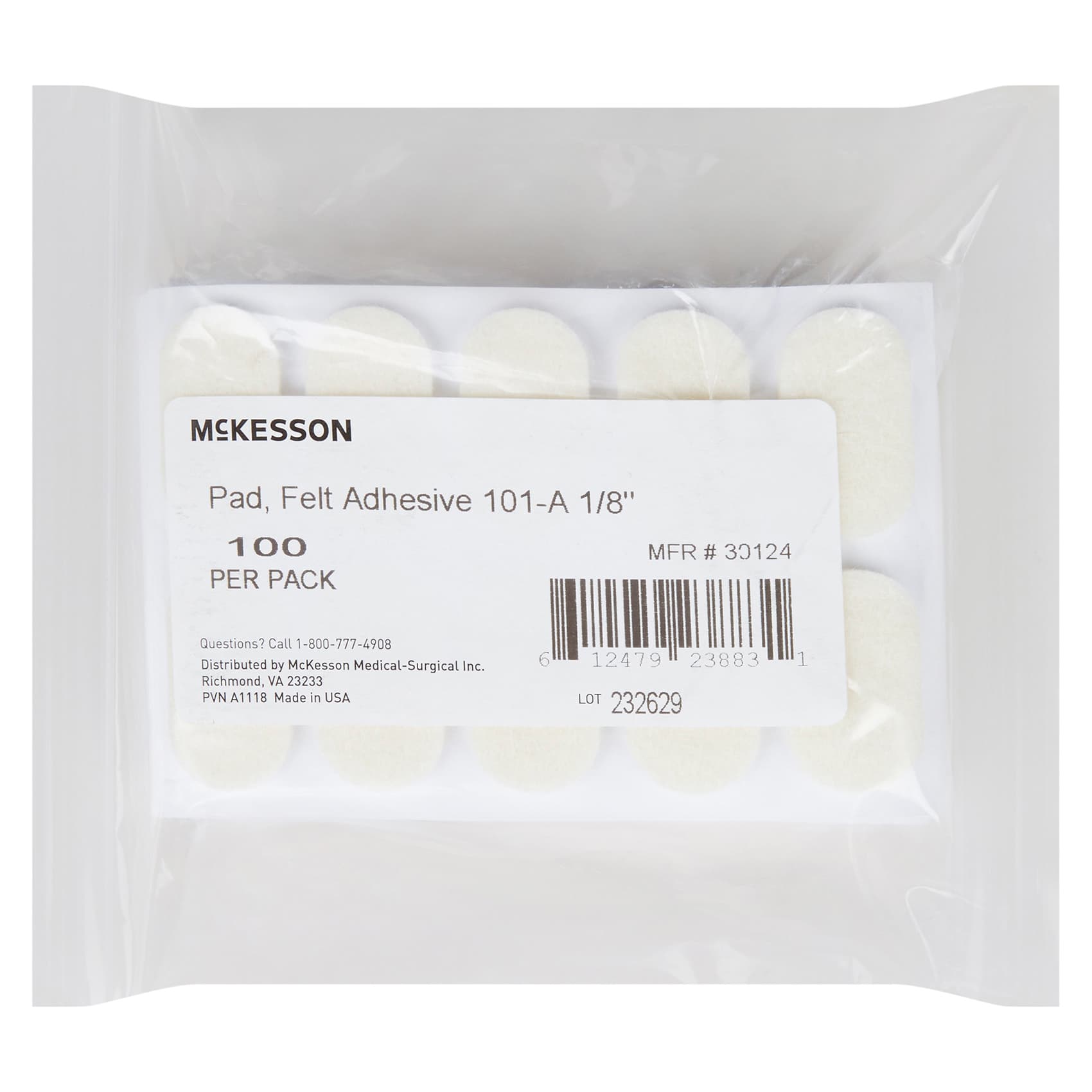 McKesson Pedi-Pad Protective Pad White Adhesive Size 101-A Donut, 1/8 Inch Thick - Package of 100 - Image 1