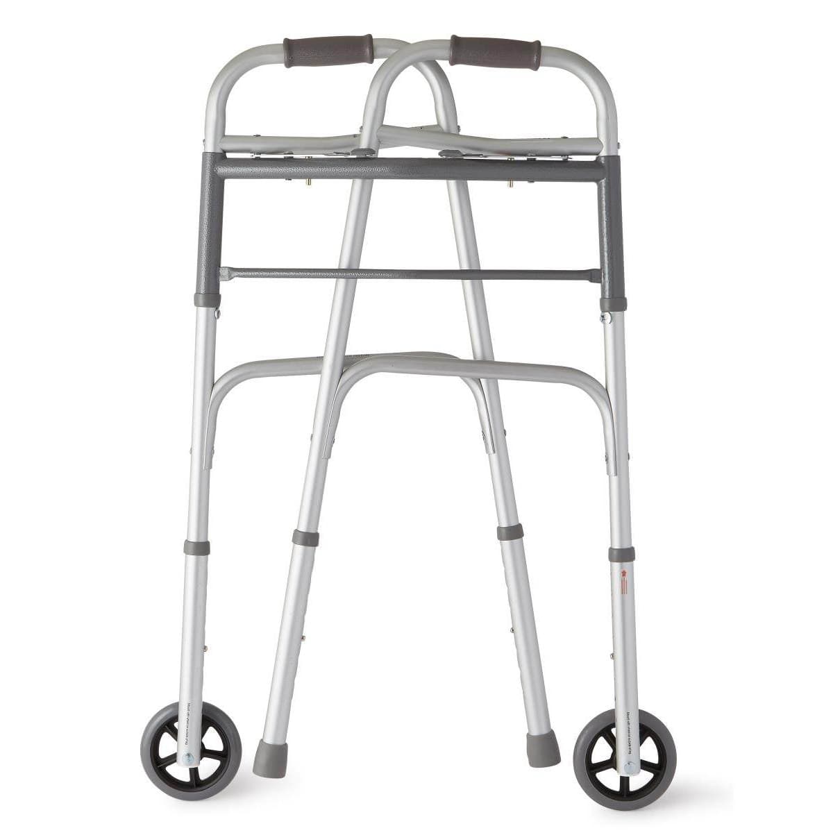 Medline Two-Button Folding Walker with 5" Wheels - Image 3