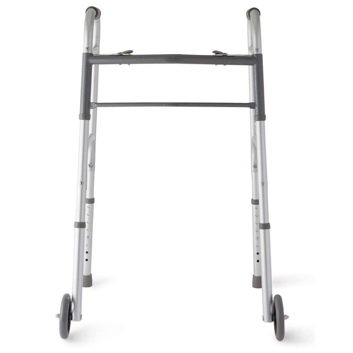 Medline Two-Button Folding Walker with 5" Wheels - Image 6