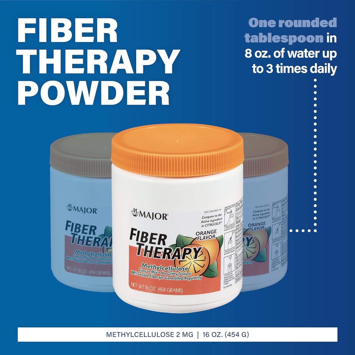 Major Fiber Therapy Powder, MethylCellulose, Orange Flavor, 16 oz - Image 2