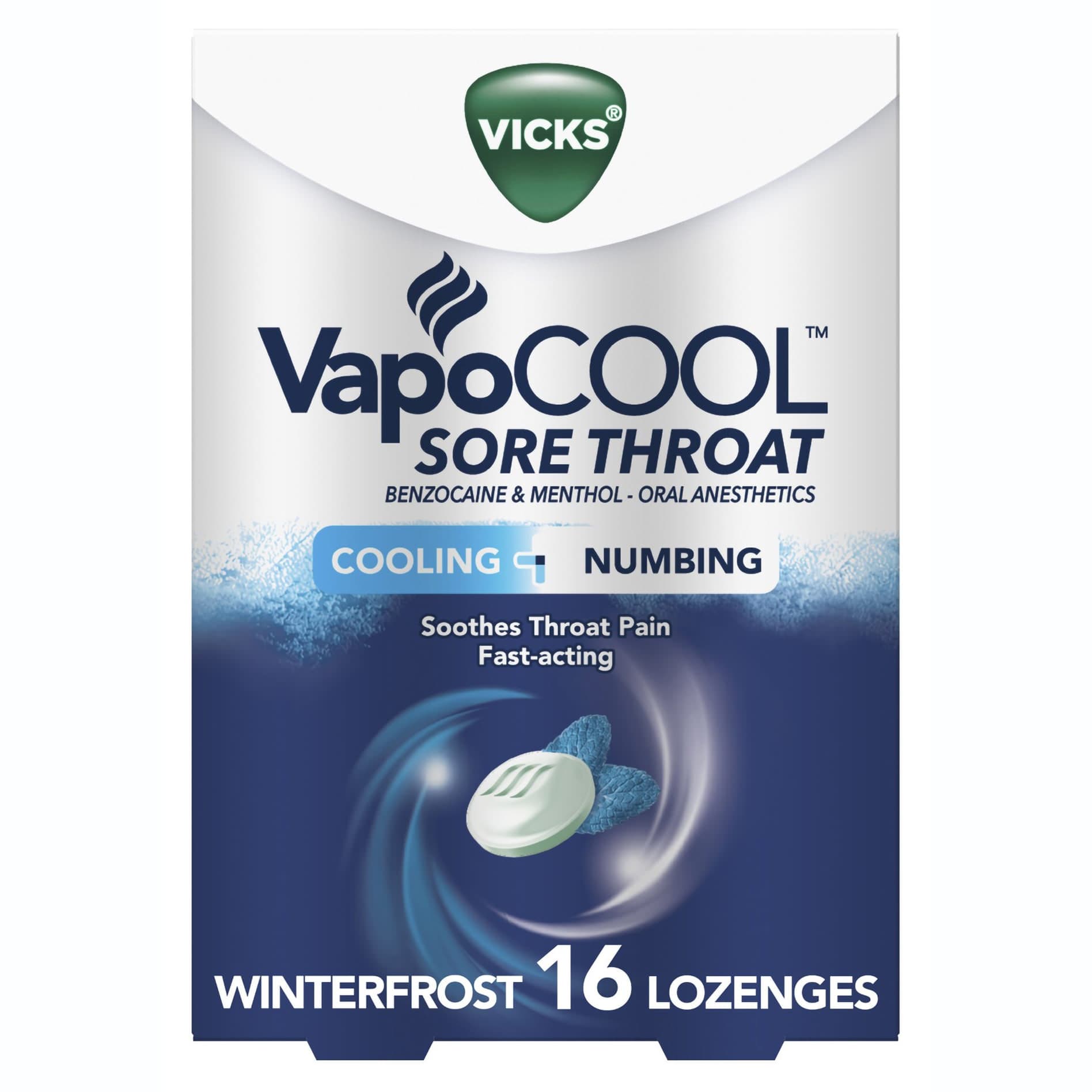 Vicks VapoCool Sore Throat Cooling & Numbing Lozenges - Carton of 16