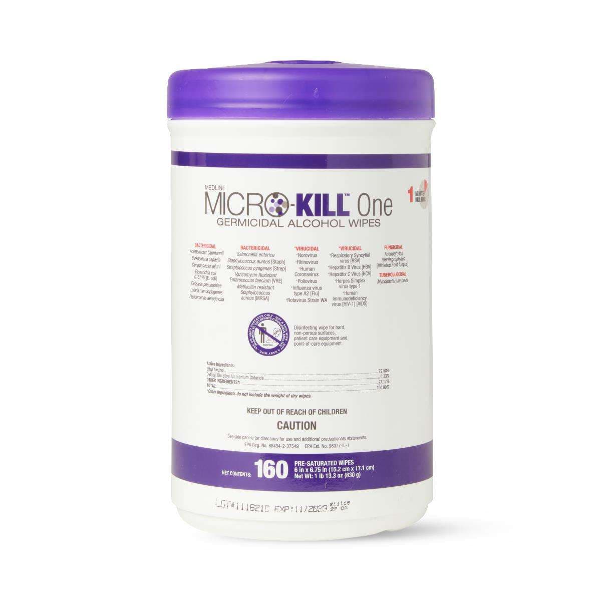 Medline Micro-Kill One Germicidal Alcohol Wipes - Image 1