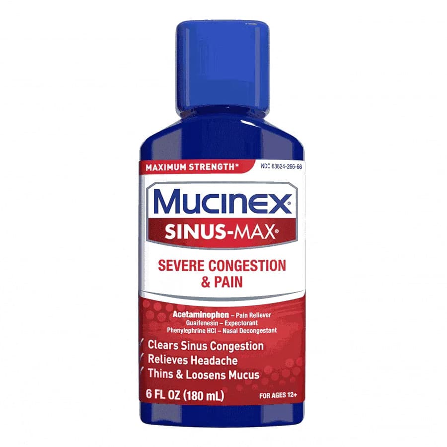 Mucinex Sinus-Max Max Strength Severe Congestion & Pain Liquid, 650 mg, 6 oz - Each
