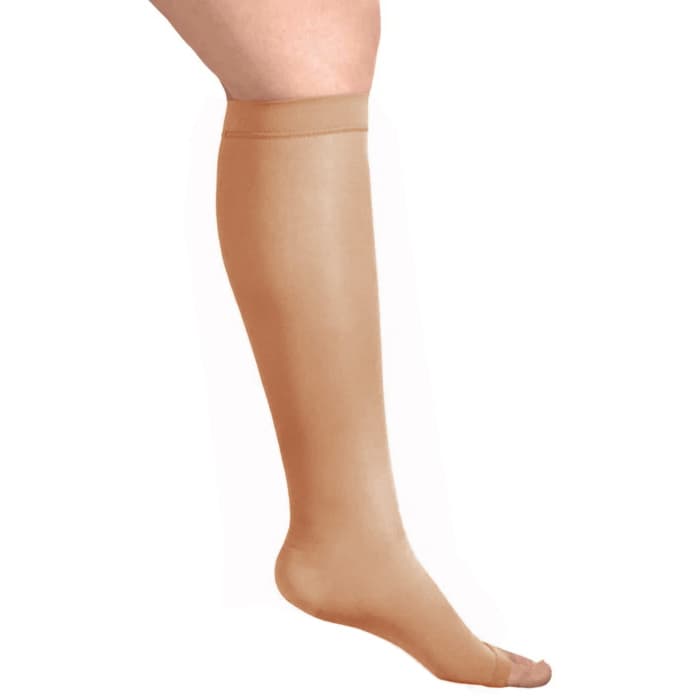 L&R ExoSoft Below Knee Stocking, Average, Large, Beige, Open Toe, 15-20mmHg - Pair - Image 1