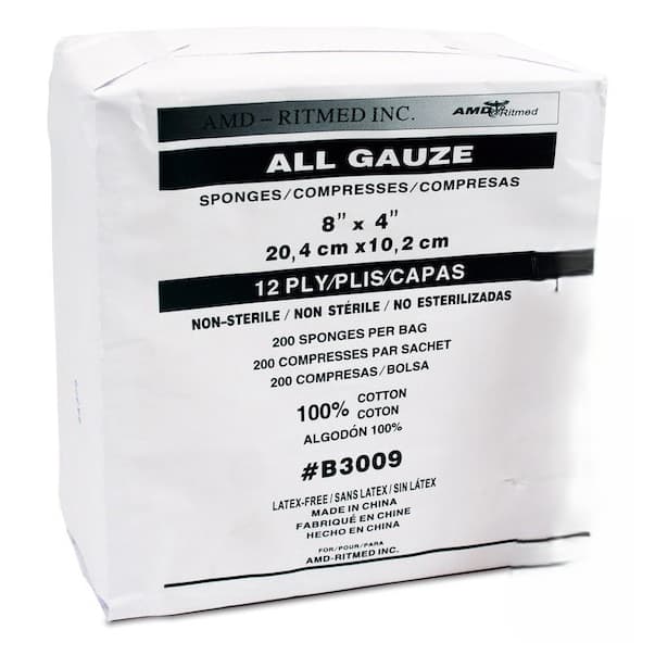 Medicom General Use Gauze Sponges, 8" x 4", 12-Ply, Non-Sterile - Case of 2000