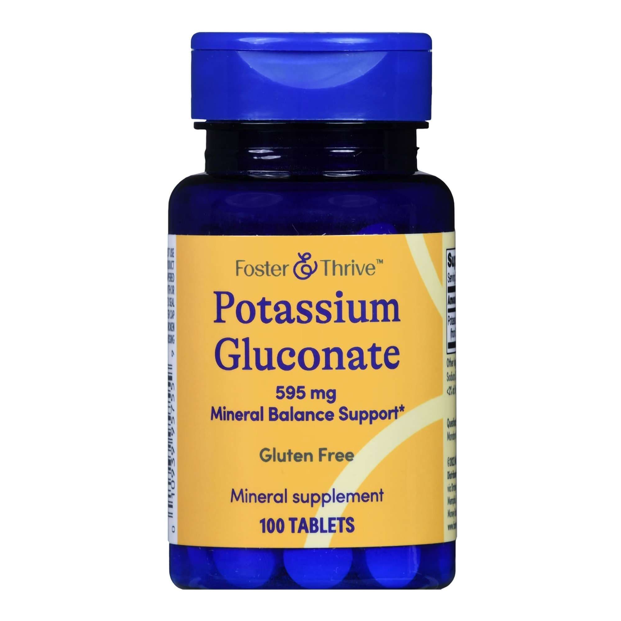 Foster & Thrive Potassium Gluconate Supplement Tablets, 99 mg - Bottle of 100