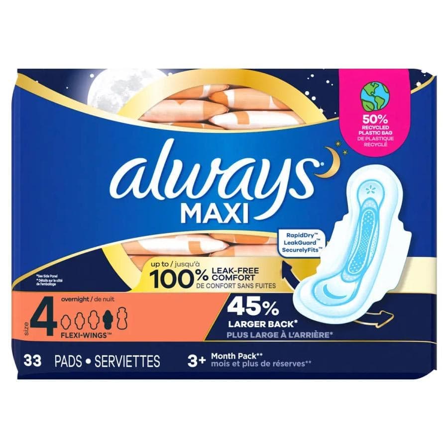 Always Maxi Overnight Pads with Wings for Women