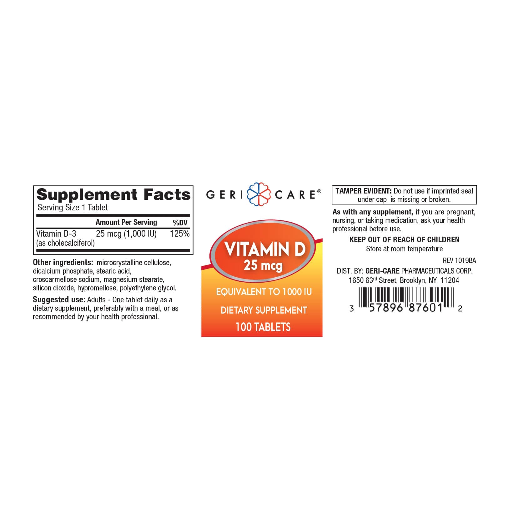 Geri-Care Vitamin D3 Dietary Supplement Tablets, 25 mcg - Image 3