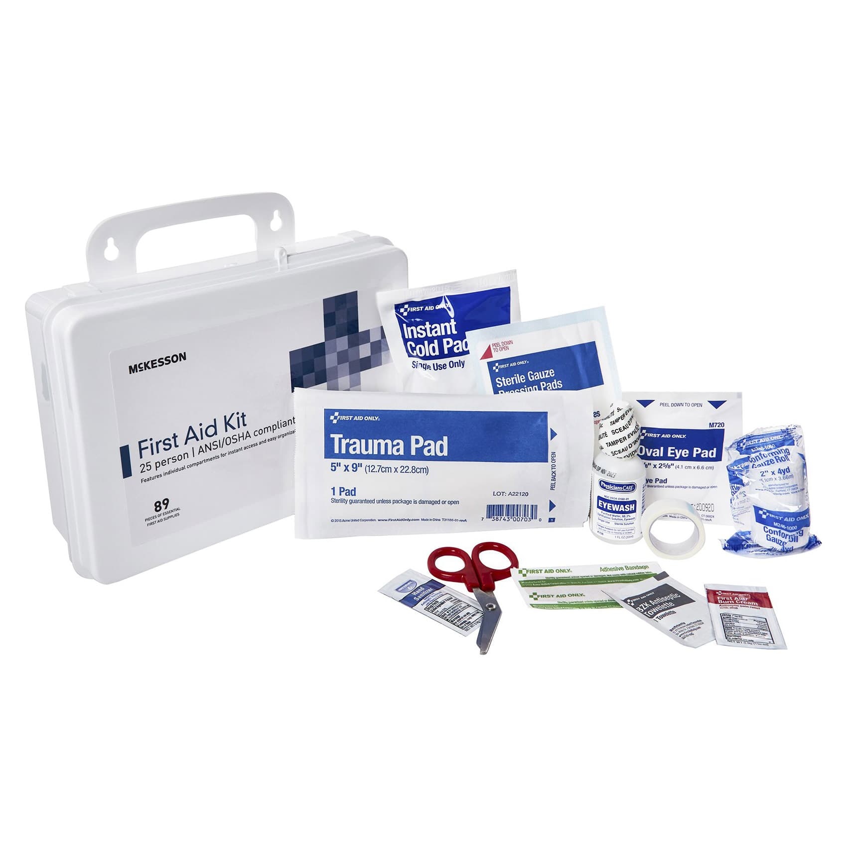 McKesson First Aid Kit Plastic Case 2.375 x 6.31 x 9 Inch 25 Person - Image 1
