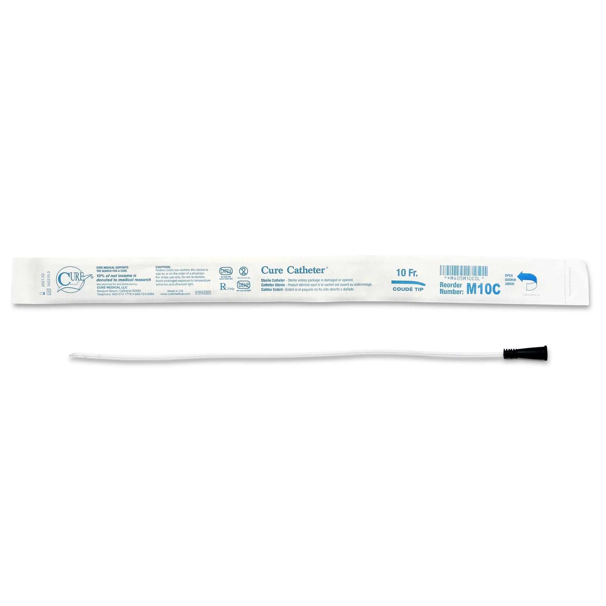 Cure Uncoated PVC Intermittent Catheter for Men, Coude Tip
