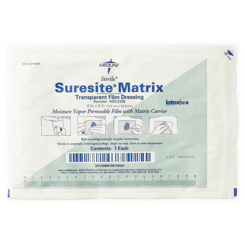 Suresite Matrix Transparent Film Dressing, Sterile, 6 x 8 Inch - Each - Image 1