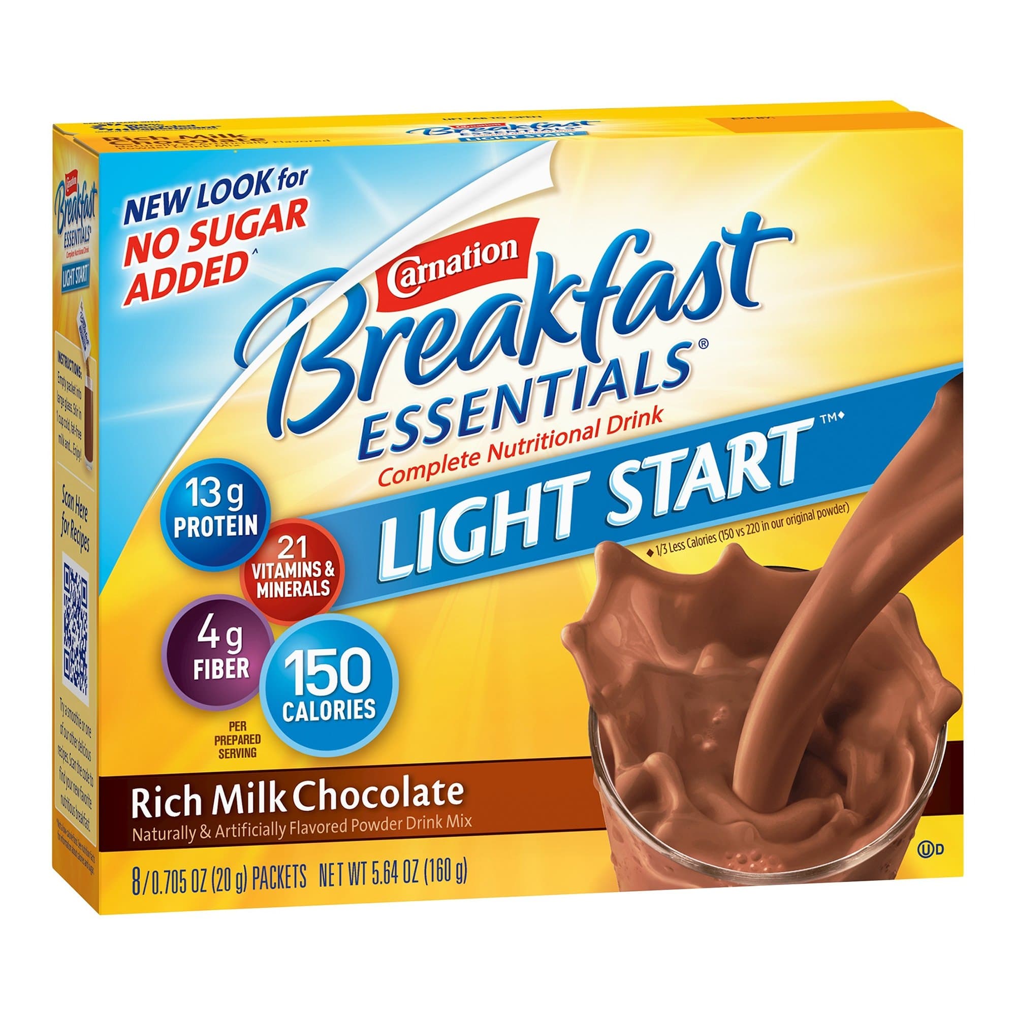 Carnation Breakfast Essentials Light Start Nutritional Powder Drink Mix, Rich Milk Chocolate, 20 Gram - Box of 8 - Image 1