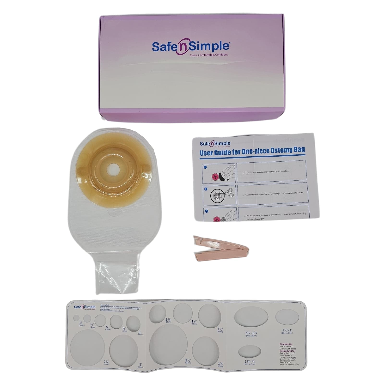 Safe N Simple 12" 1-Piece Convex Pre-Cut Drainable Pouch with curved tail closure and Belt Tab