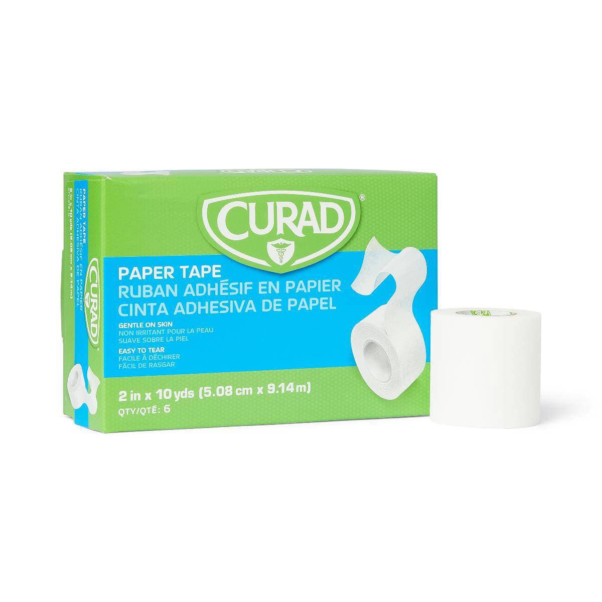Medline Curad Paper Adhesive Tape, Without Dispenser, 2 Inch x 10 Yard - Box of 6 - Image 1