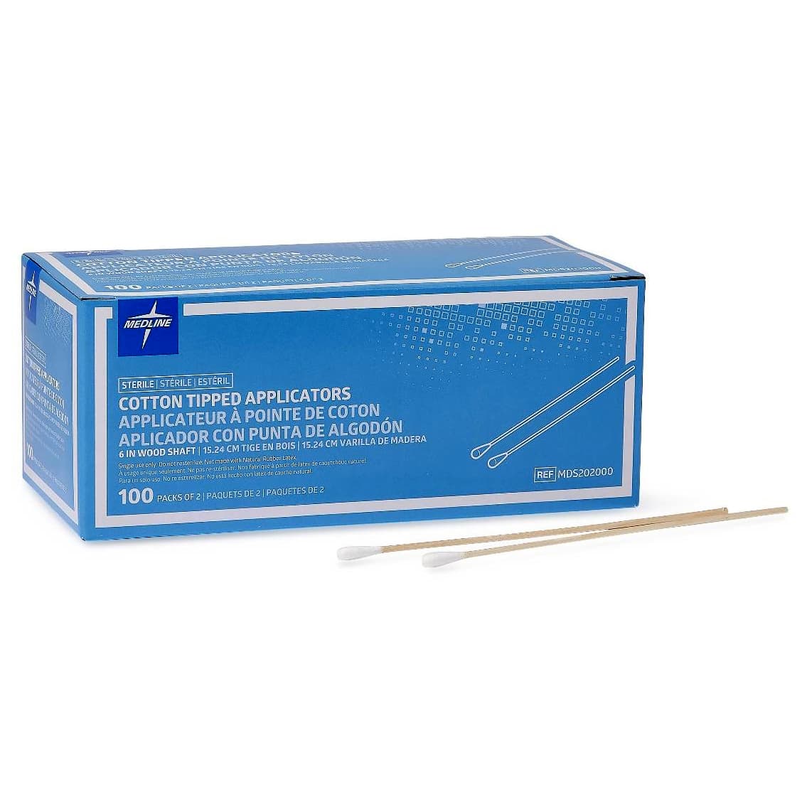 Medline Sterile Cotton-Tipped Wood Shaft Applicator, 6 Inch - Case of 2000 - Image 1