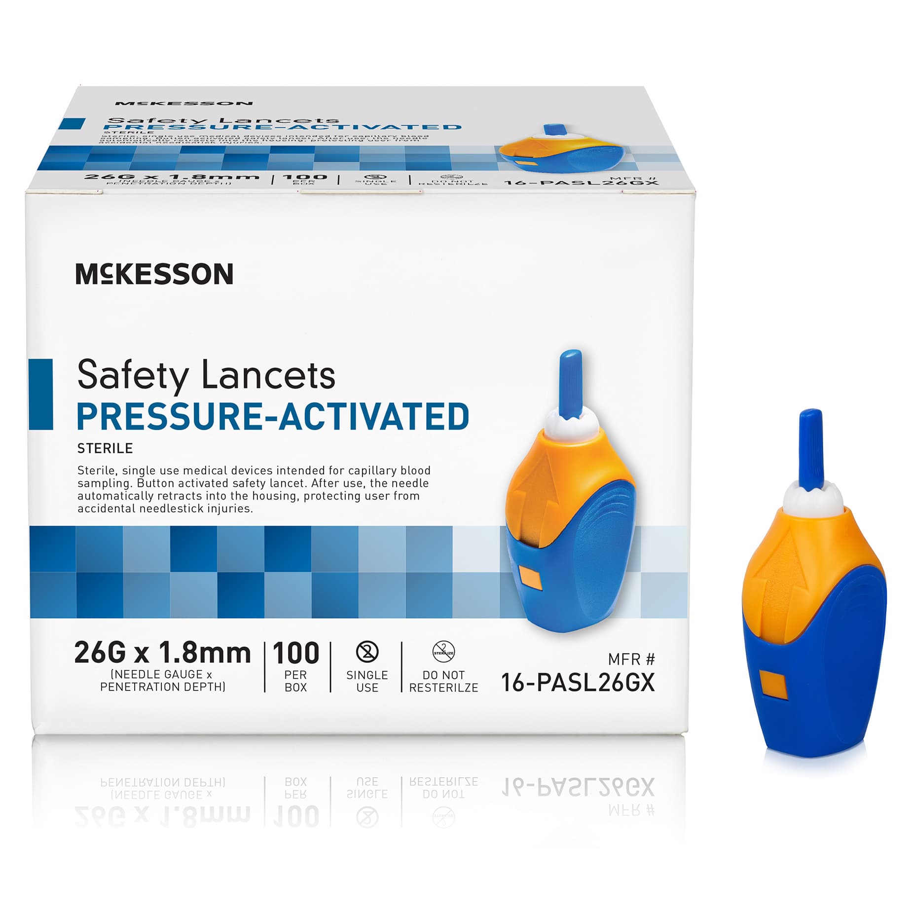 McKesson Brand Safety Lancet Pressure Activated 1.8 mm Depth Needle Sterile - Image 1