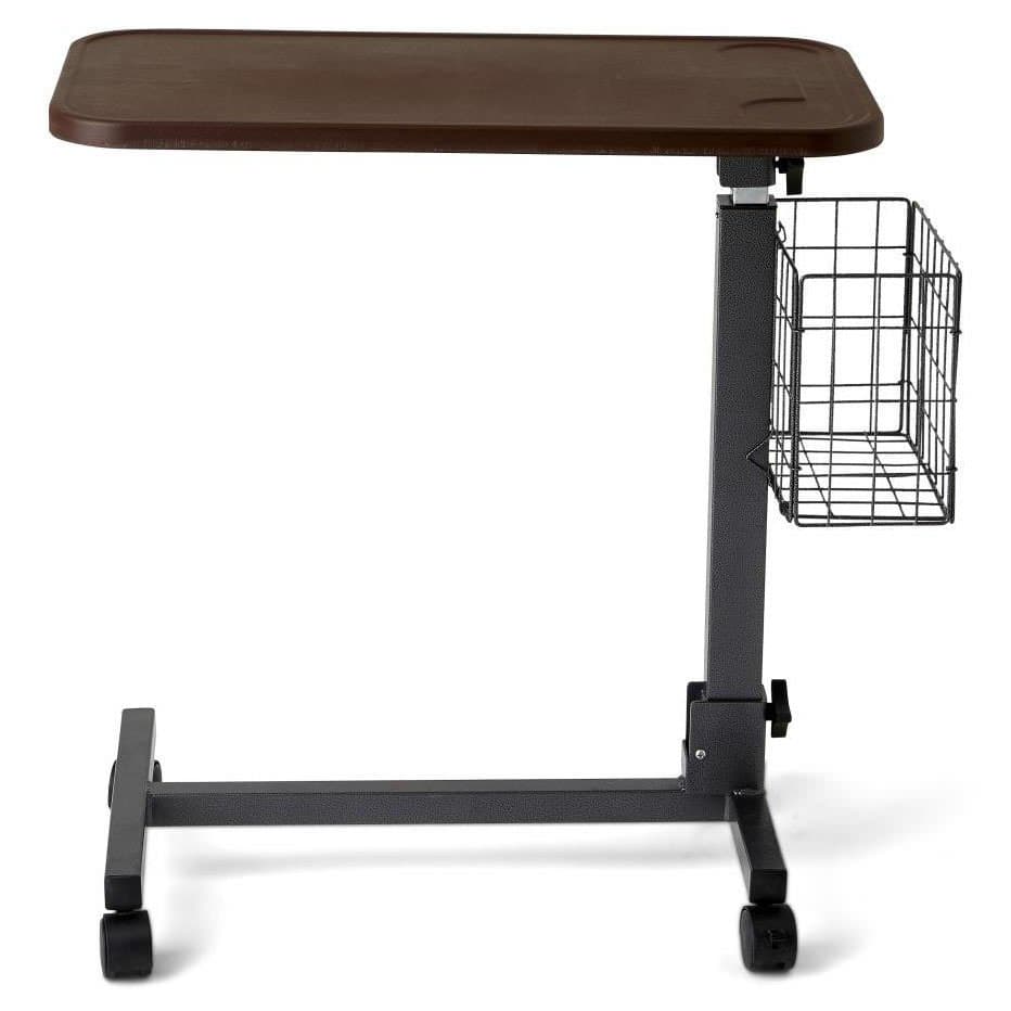 Medline Fold-Flat Overbed Table with Basket