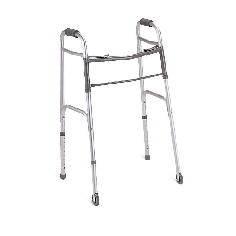 Medline Two-Button Folding Walker with 3" Wheels - Image 2