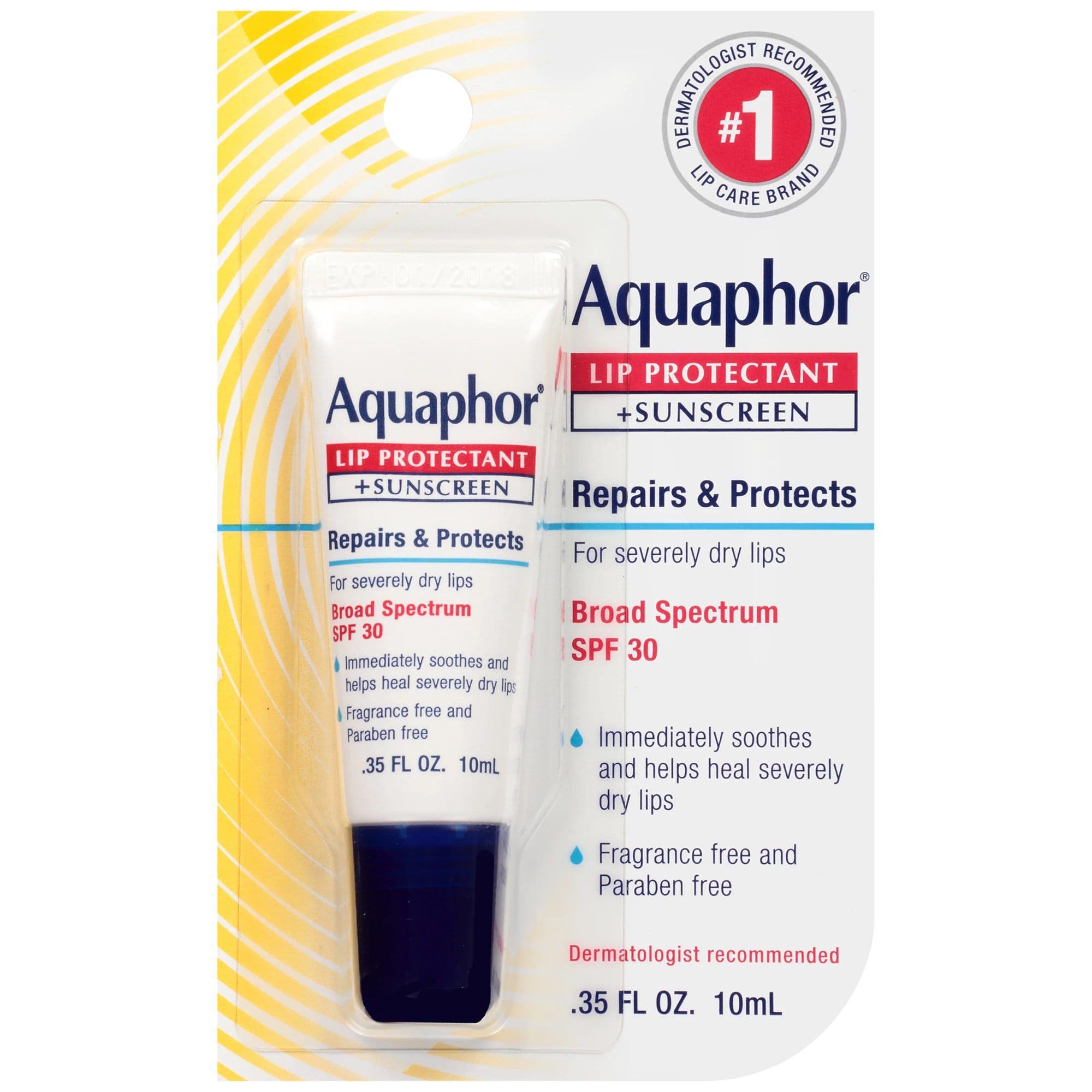Aquaphor Lip Protectant + Sunscreen, 0.35 oz - Case of 6