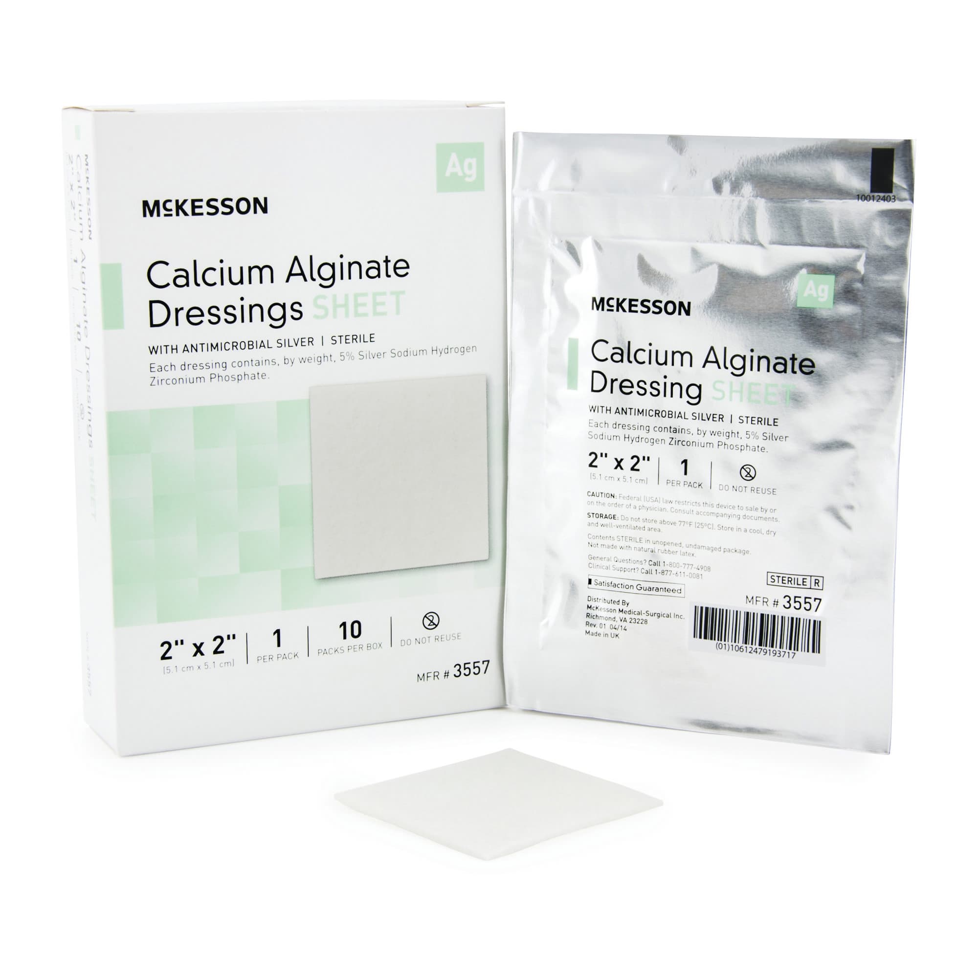 McKesson Silver Alginate Dressing White 5% Silver Square Sterile, 2 x 2 Inch - Box of 10 - Image 1