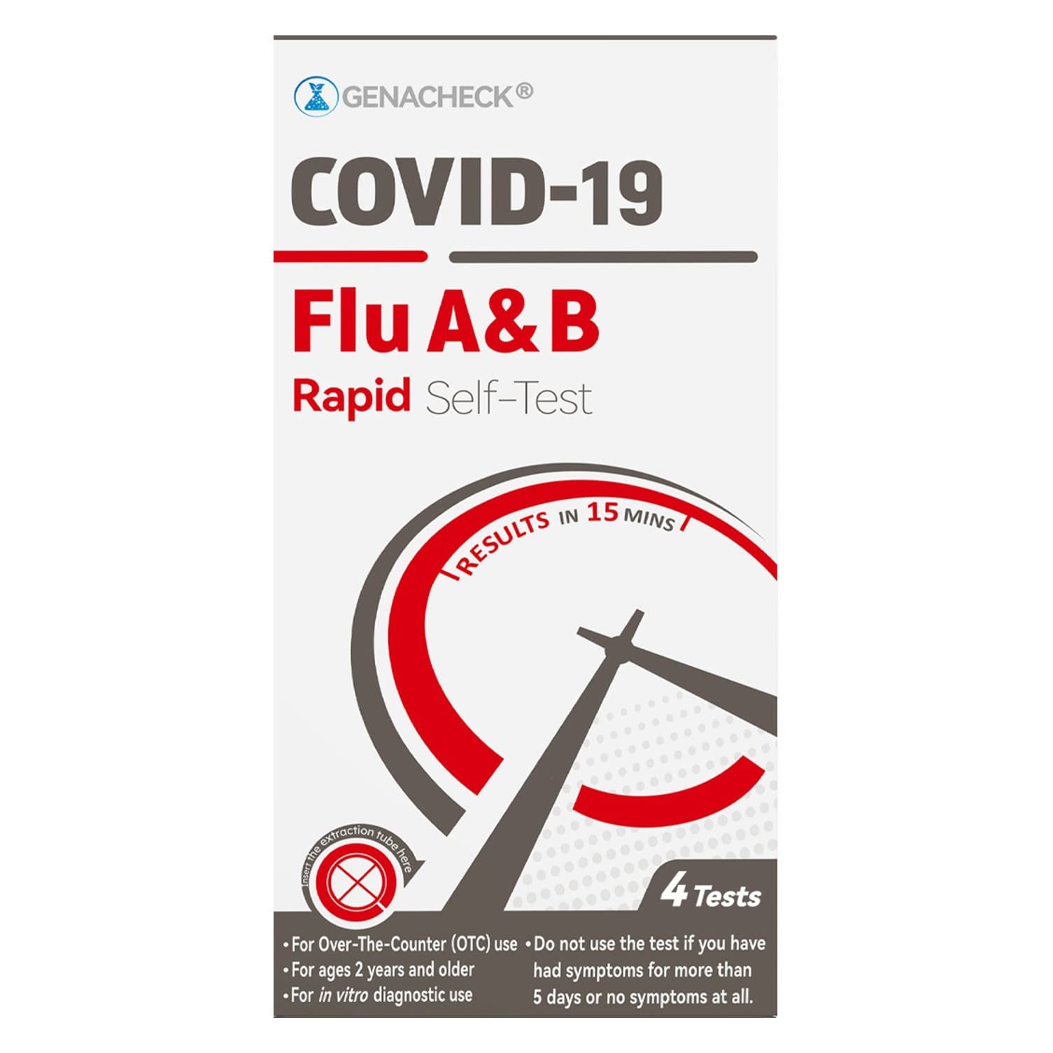 GenaCheck COVID-19/Flu A+B Rapid Self-Test Kit, 4 Tests