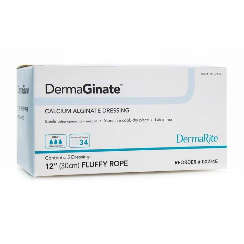 DermaGinate Calcium Alginate Dressing, 12 Inch Fluffy Rope