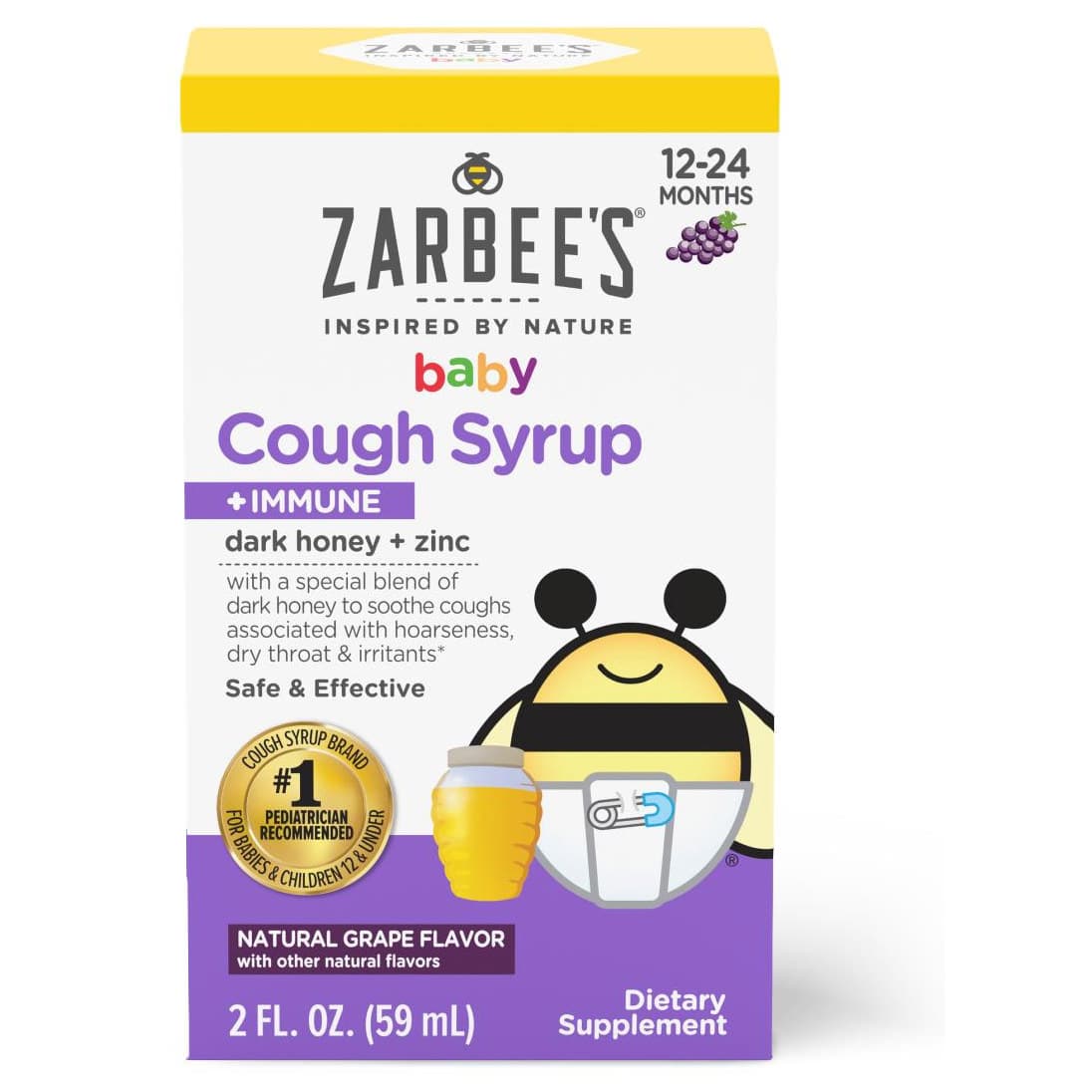 Zarbees Baby Cough Syrup + Immune with Dark Honey, 2 oz - Case of 12