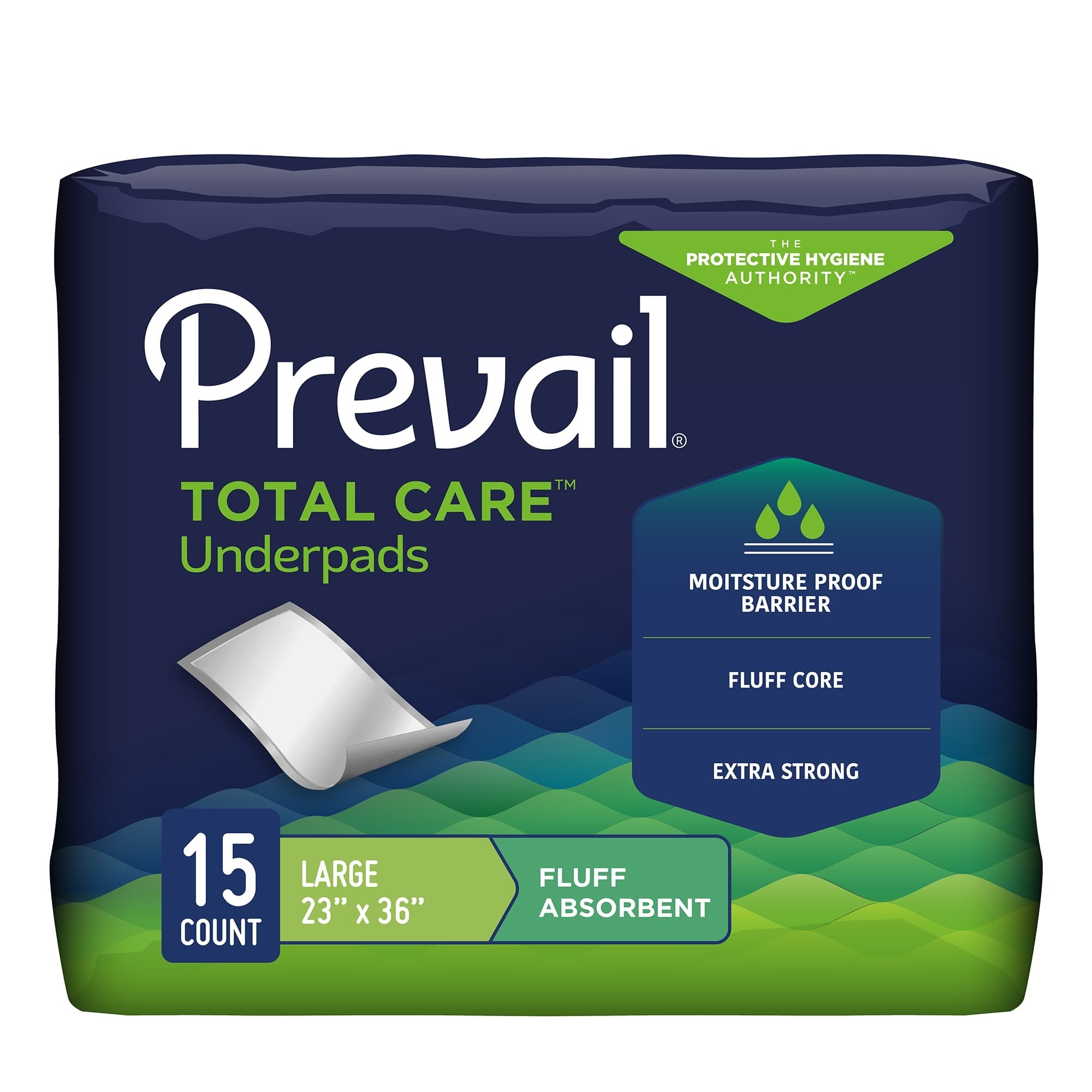 Prevail Total Care Underpads, Large - Bag of 15 - Image 1